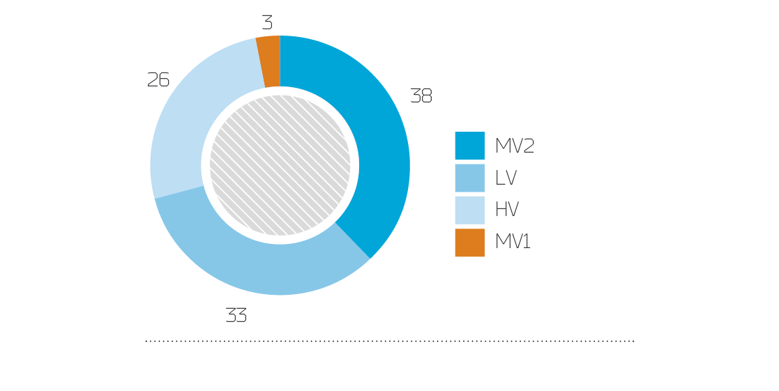 Breakdown of electricity supply by voltage levels in 2014