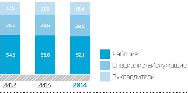 Динамика структуры персонала по категориям, %